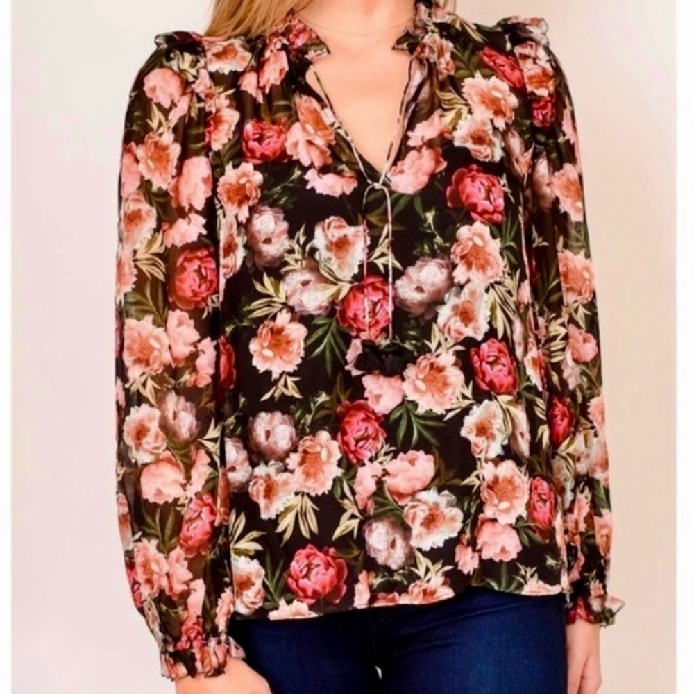 *Cami NYC Womens Sugar Plum Pink Black Print Floral Sandy Blouse Small